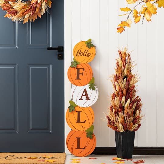 Glitzhome® 41.75" Fall and Christmas Double-Sided Wooden Pumpkin and Ornament Porch Sign